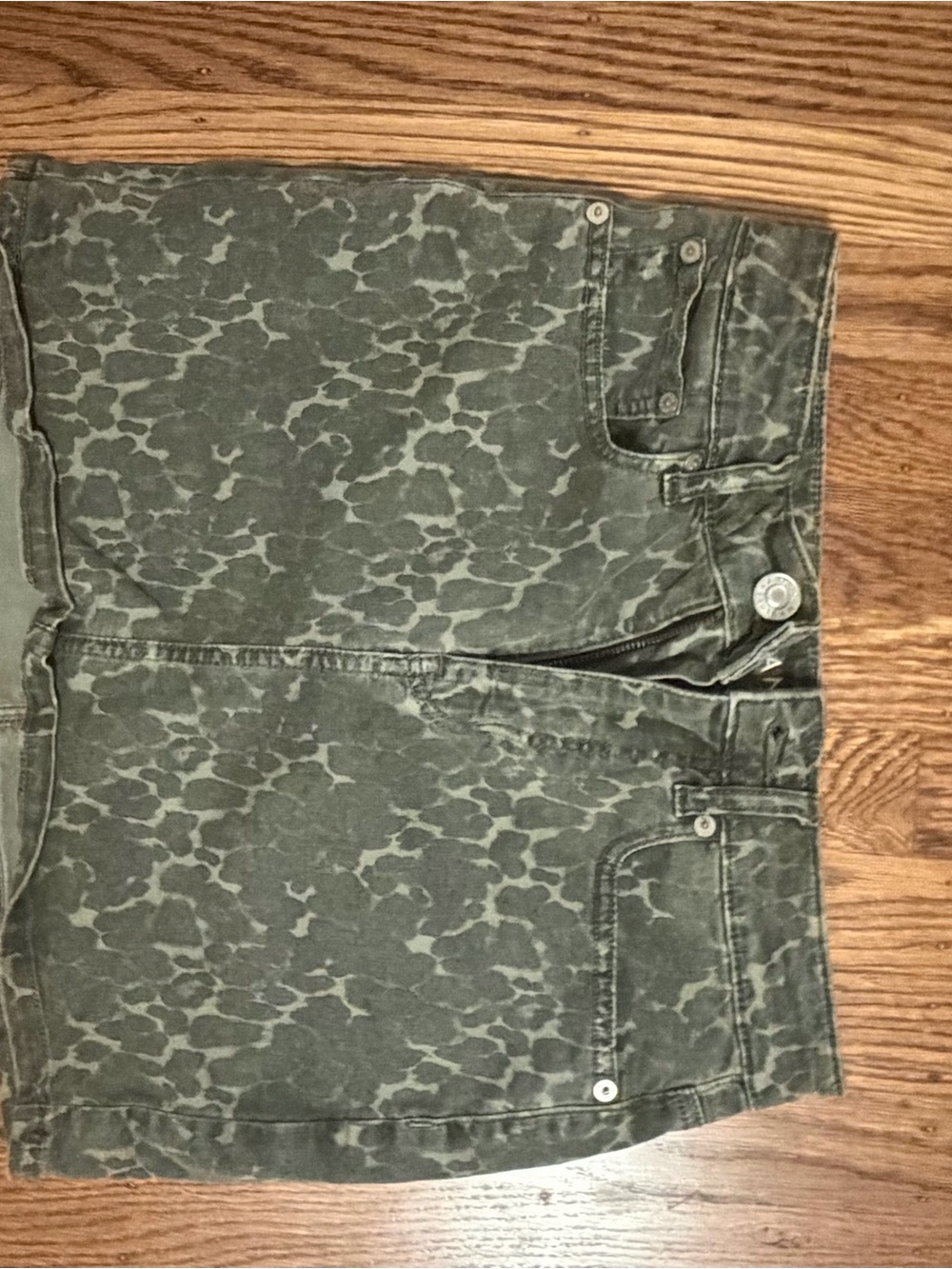 American Eagle Olive Green Distressed Denim Mini Skirt